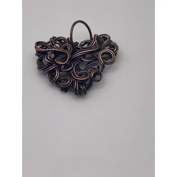 Antiqued Handmade Copper Wire Chaos Style Dainty Heart Pendant - Picture 2 of 6